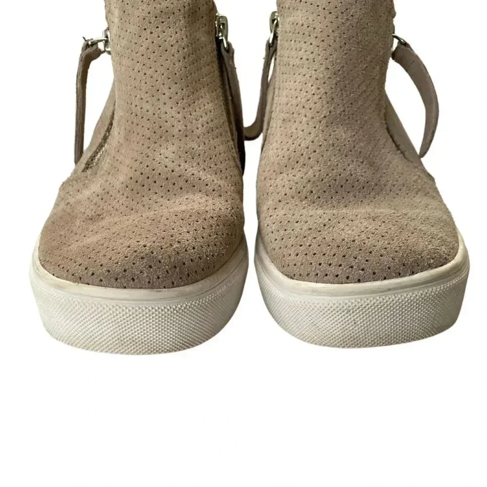 Steve Madden, Caliber Perforated Suede Wedge Sneaker, Tan, Beige, White‎